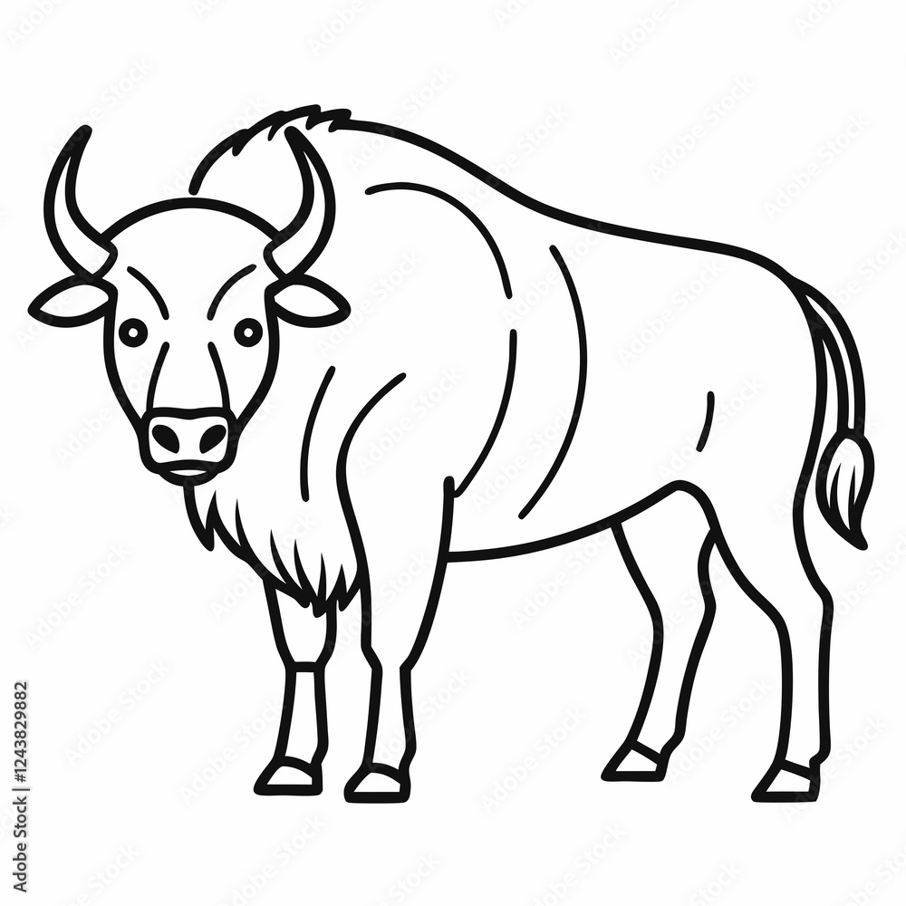 Fototapeta premium Simple a Bison line art vector white background