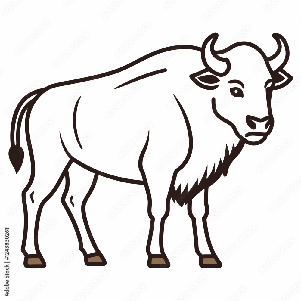 Fototapeta premium Simple a Bison line art vector white background