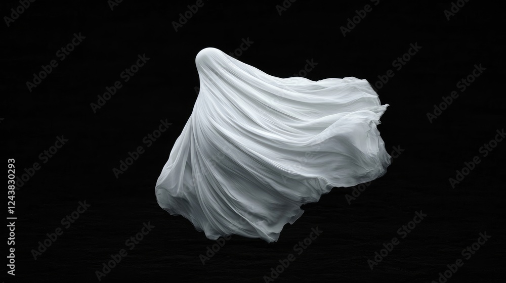 Ghostly figure in white sheet, dark background, Halloween concept Ghostly figure in white sheet, dark background, Halloween concept