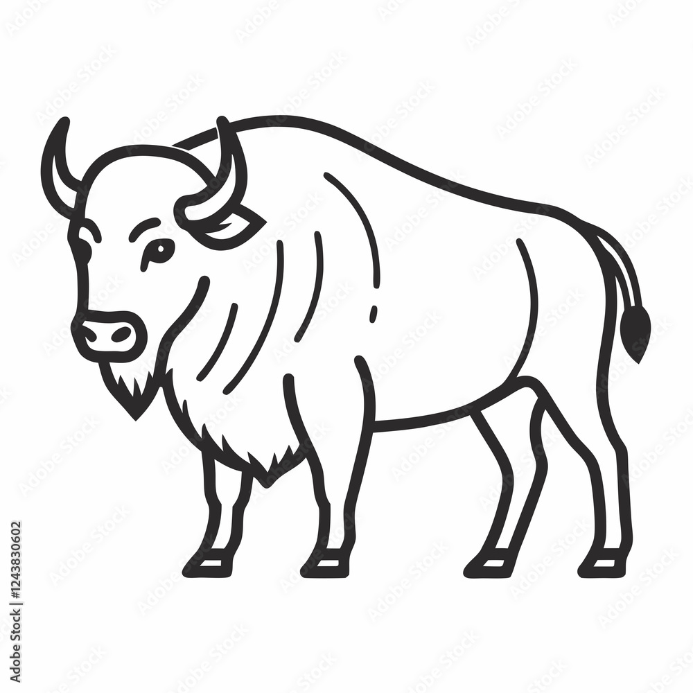 Fototapeta premium Simple a Bison line art vector white background