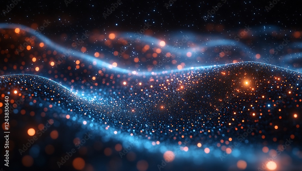 Abstract Sparkling Blue and Orange Waves, Digital Art Abstract Sparkling Blue and Orange Waves, Digital Art