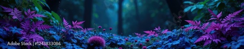 Blue nemophora and purple ferns create a lush carpet, plant, flowers, leaf photo