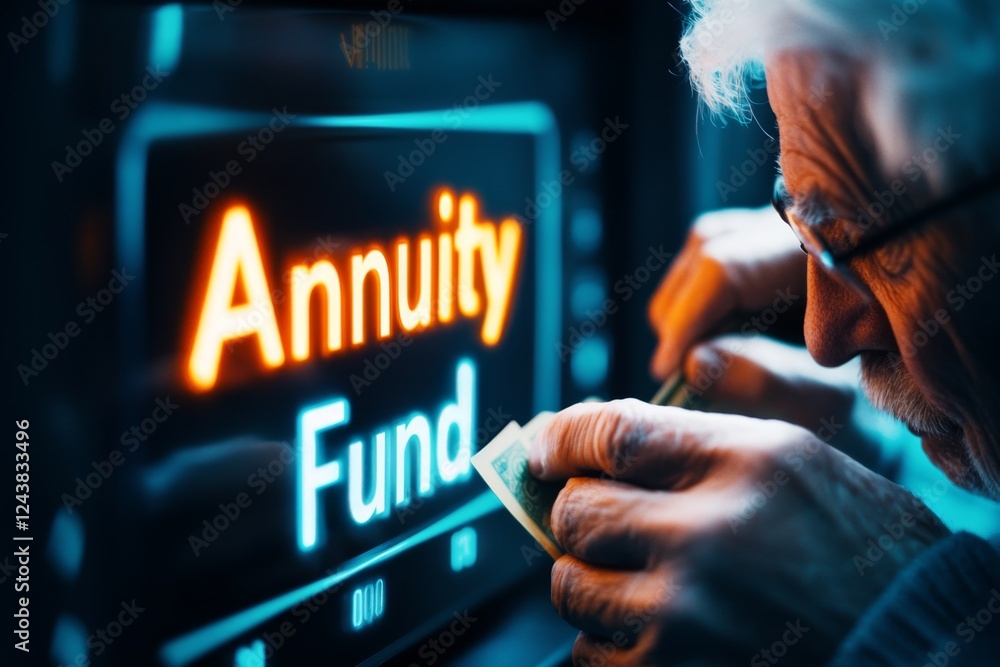 Fototapeta premium A close-up of an elderly man withdrawing cash from an ATM labeled