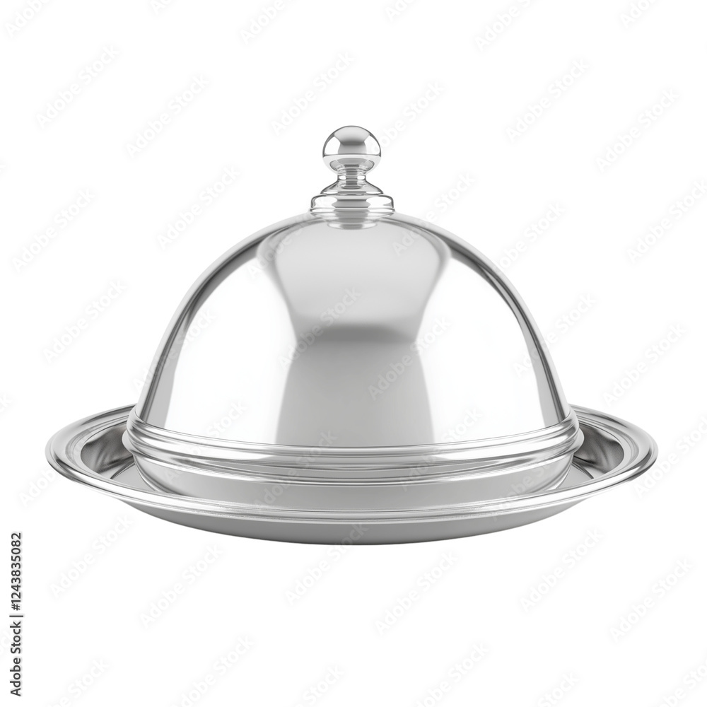 Silver and glass cloche set 3d rendering png on transparent background Silver and glass cloche set 3d rendering png on transparent background