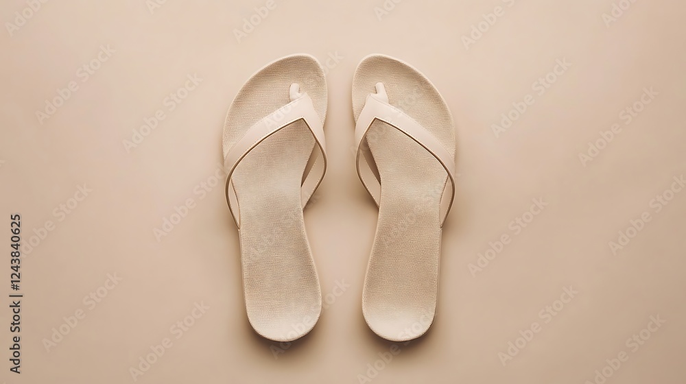 Fototapeta premium Simple sandals with thin straps set against a solid beige backdrop