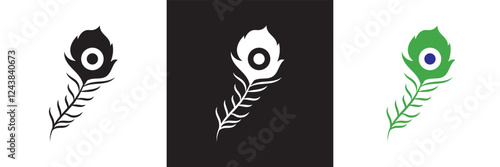 Peacock feather  Icon Symbol for Logo, Pictogram, App or Graphic Design Element.   isolated on white and black background. vector illustration. EPS 10