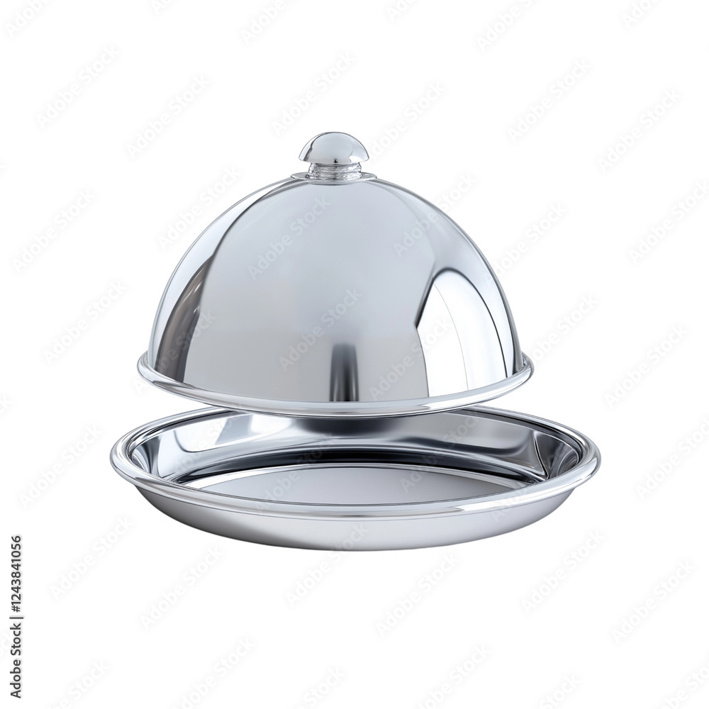 Silver and glass cloche set 3d rendering png on transparent background Silver and glass cloche set 3d rendering png on transparent background