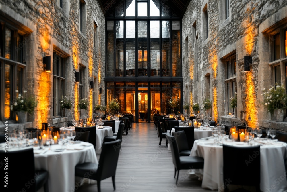 Naklejka premium A grand medieval banquet in a candlelit castle hall with nobles dining