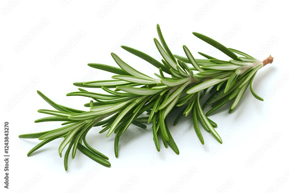 Fresh green rosemary sprig isolated on white background, perfect for culinary, cooking, and herb-themed designs in food industry and marketing materials. Fresh green rosemary sprig isolated on white background, perfect for culinary, cooking, and herb-themed designs in food industry and marketing materials.