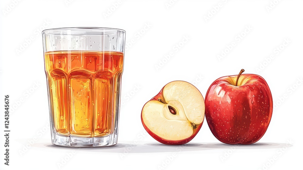 slice of red apple and glass of apple juice isolated on transparent background slice of red apple and glass of apple juice isolated on transparent background