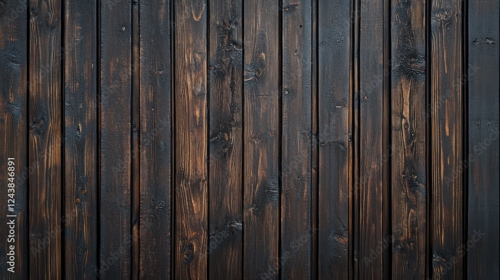 Naklejka premium Dark brown wood planks, vertical texture, wall background, rustic design