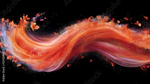 Abstract Orange Wave with Scattered Petals
