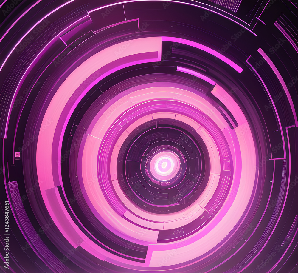 Graphic design art of abstract illusion of spiral with geometric shapes of pink and violet lines.Radial motion blur background.Long time exposure.Concept of cyber highway,hyperspace.generative ai Graphic design art of abstract illusion of spiral with geometric shapes of pink and violet lines.Radial motion blur background.Long time exposure.Concept of cyber highway,hyperspace.generative ai