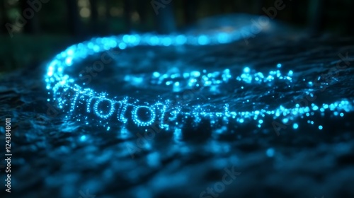 Glowing Blue Particles Flowing Over Dark Surface