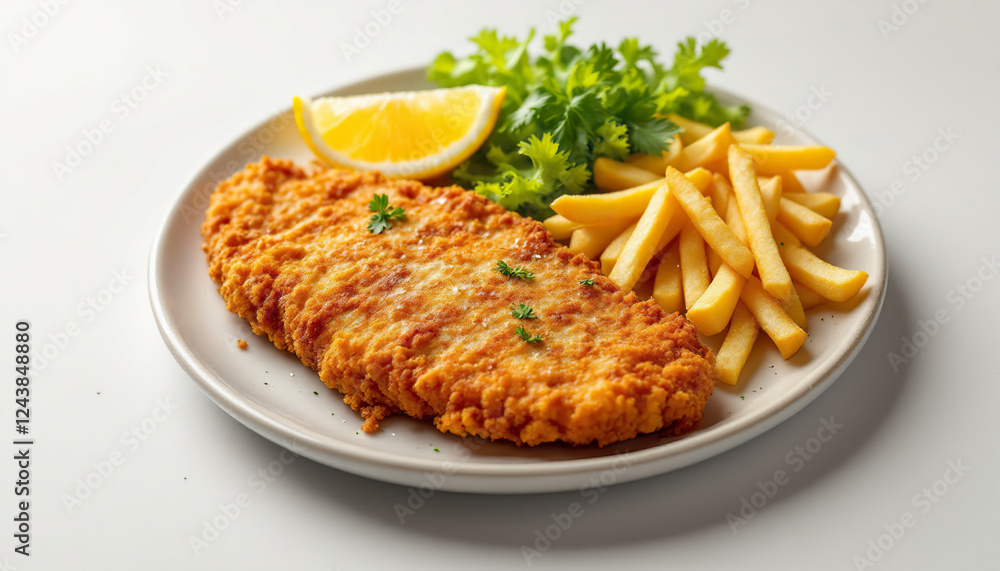 Crispy Breaded Fish Fillet with French Fries and Lemon Crispy Breaded Fish Fillet with French Fries and Lemon