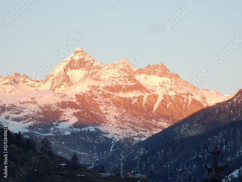 The Matterhorn seen from Torgnon, Valtournenche, Aosta Valley, Italy on a january afternoon