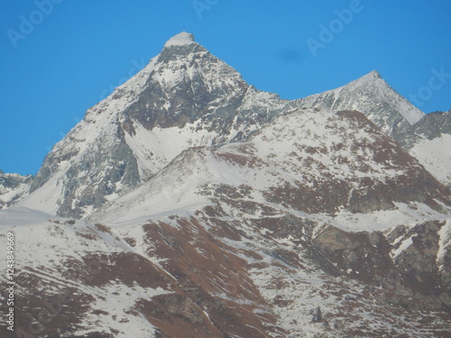 The Matterhorn seen from Torgnon, Valtournenche, Aosta Valley, Italy on a january afternoon