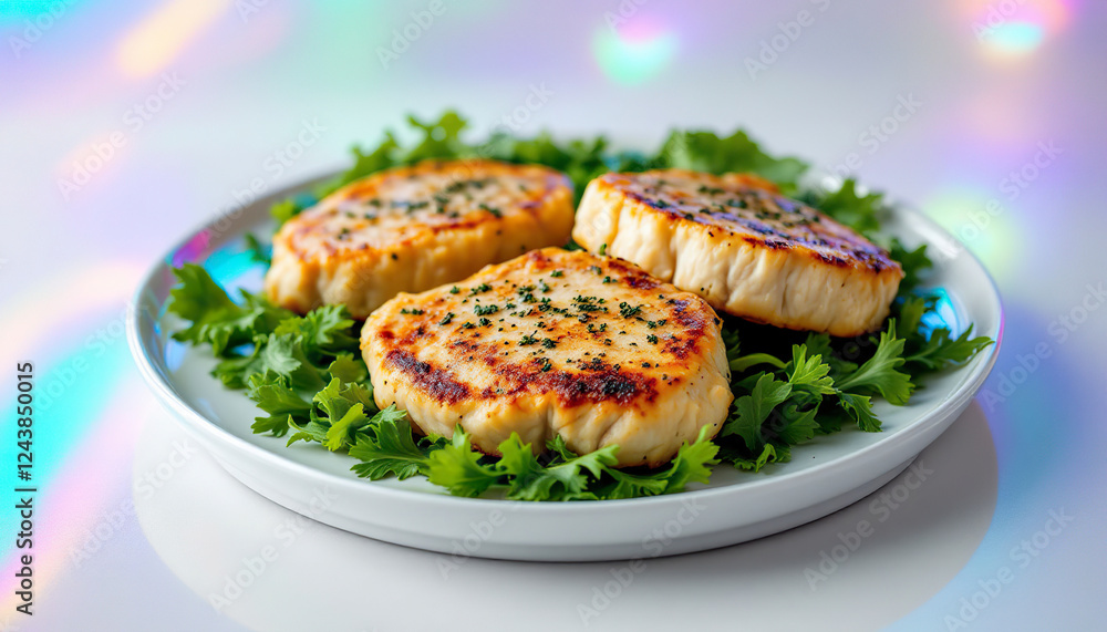 Delicious Grilled Chicken Patties on Greens Delicious Grilled Chicken Patties on Greens