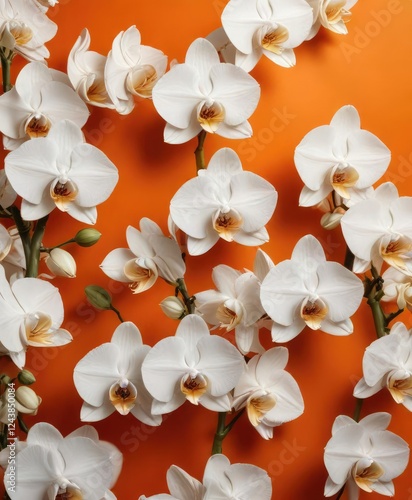 Wallpaper Mural White orchid pattern on a vibrant orange background, Colorful, Bold Torontodigital.ca