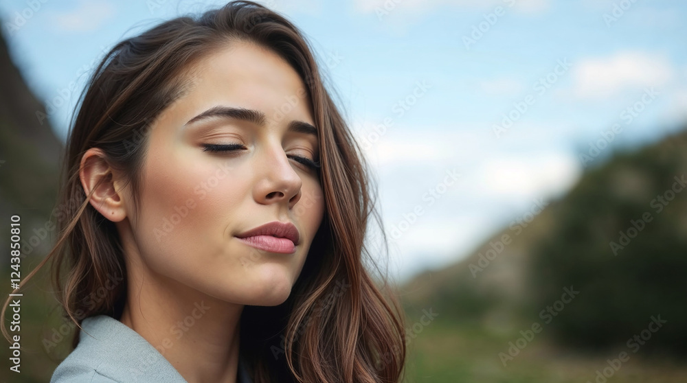 Happy, woman and face in nature for thinking, positive mindset and carefree. Female person, smile and inspiration in natural environment for wellness Happy, woman and face in nature for thinking, positive mindset and carefree. Female person, smile and inspiration in natural environment for wellness