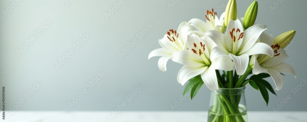 Fototapeta premium Cross-shaped arrangement of white lilies in a vase, white lily, cross lilies