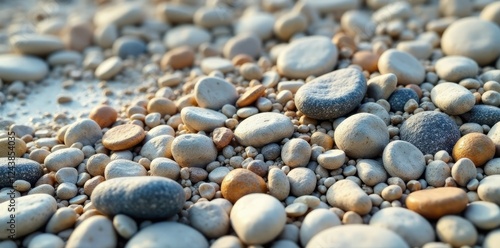 Rounded gravel and pebbles embedded in calcium carbonate cement, conglomerate rock, sedimentary rocks