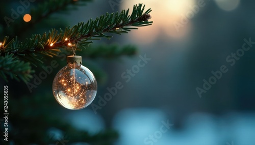 Wallpaper Mural A delicate glass ornament shines amidst the darkness of a bare tree, evergreen, shining, decorated Torontodigital.ca