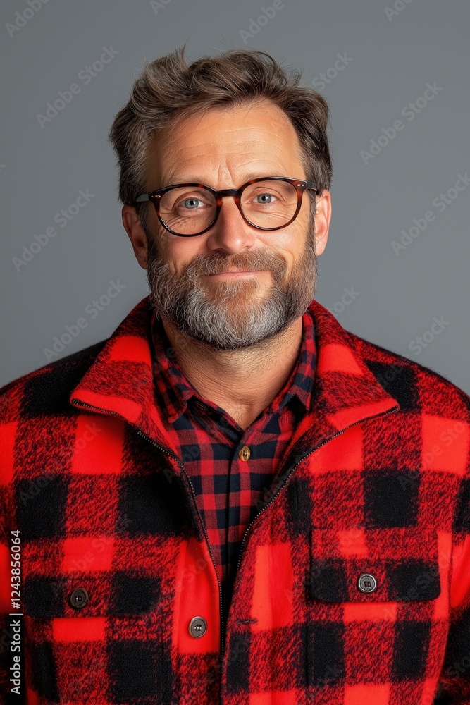 Obraz premium Cheerful man in casual attire poses confidently in studio with clean background