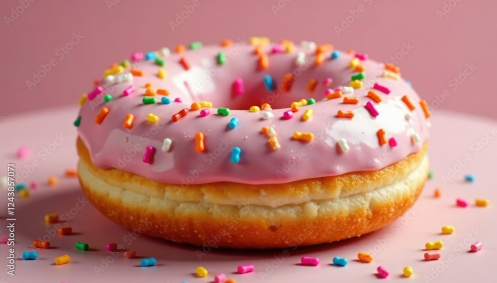 Colorful sprinkles scattered on top of a soft doughnut, multicolored toppings, flaky treats Colorful sprinkles scattered on top of a soft doughnut, multicolored toppings, flaky treats
