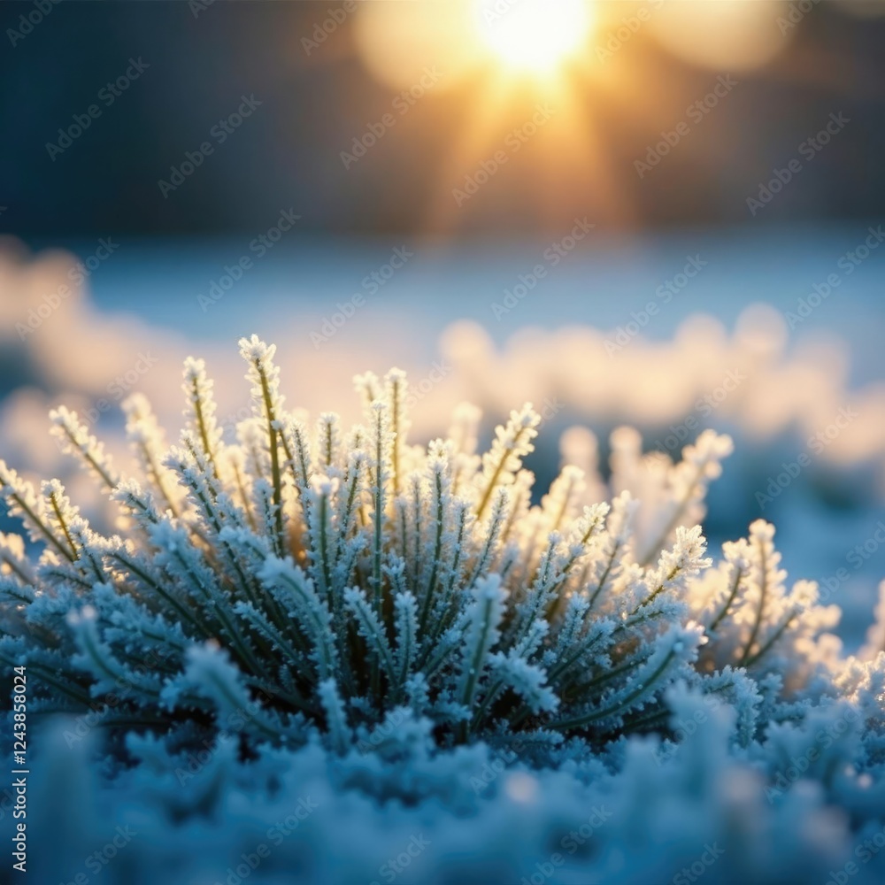 Frosty blades of grass sparkle in morning light, snow, crystal Frosty blades of grass sparkle in morning light, snow, crystal