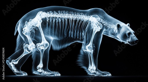 Polar Bear XRay Blue Skeletal Anatomy on Black