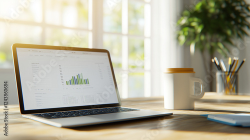 Wallpaper Mural A modern desk with an open laptop displaying financial software, symbolizing business, analysis, and digital finance. Ideal for fintech, investments, and productivity themes. Torontodigital.ca