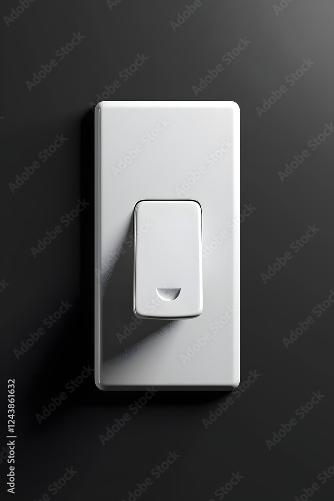 White Light Switch on Minimalist Black Background with Glossy Glass and Plastic Details White Light Switch on Minimalist Black Background with Glossy Glass and Plastic Details