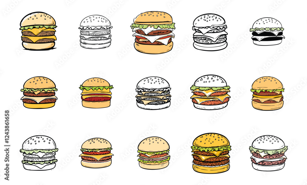 Set of burger isolated on white background Set of burger isolated on white background