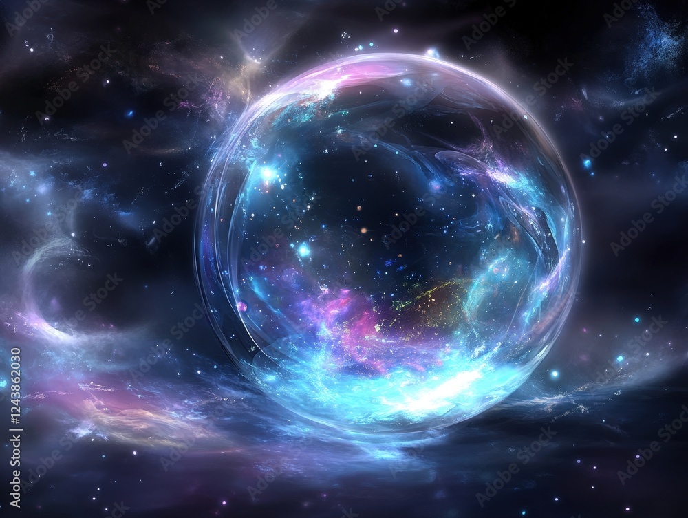Fototapeta premium Cosmic sphere amidst a glowing nebula in vibrant space scenery.