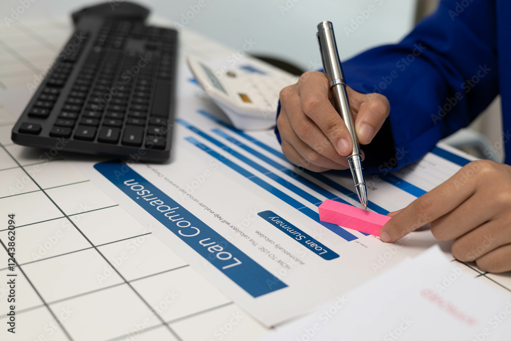 A person is writing on a piece of paper with a pen. The paper has a loan comparison chart on it
A person is writing on a piece of paper with a pen. The paper has a loan comparison chart on it
