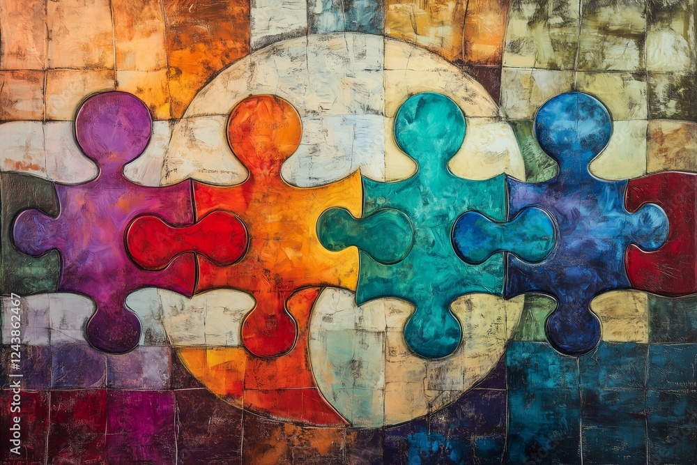 Fototapeta premium Puzzle pieces connecting teamwork concept.