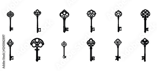 Set of vintage black key silhouettes collection