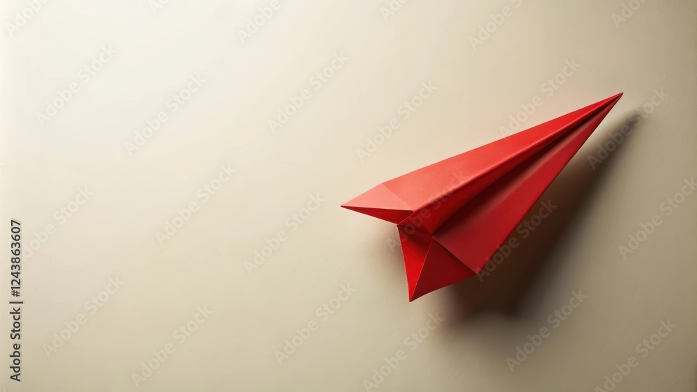 A vibrant red paper airplane in flight, soaring across a neutral background. A vibrant red paper airplane in flight, soaring across a neutral background.