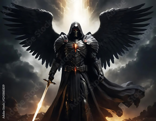 Dark Angel Warrior Fantasy Art Print Dramatic Wings Sword