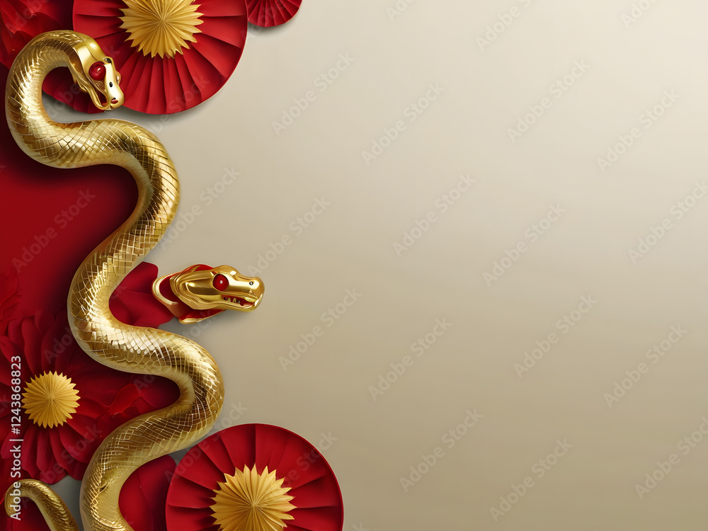 Obraz premium golden dragon on red background