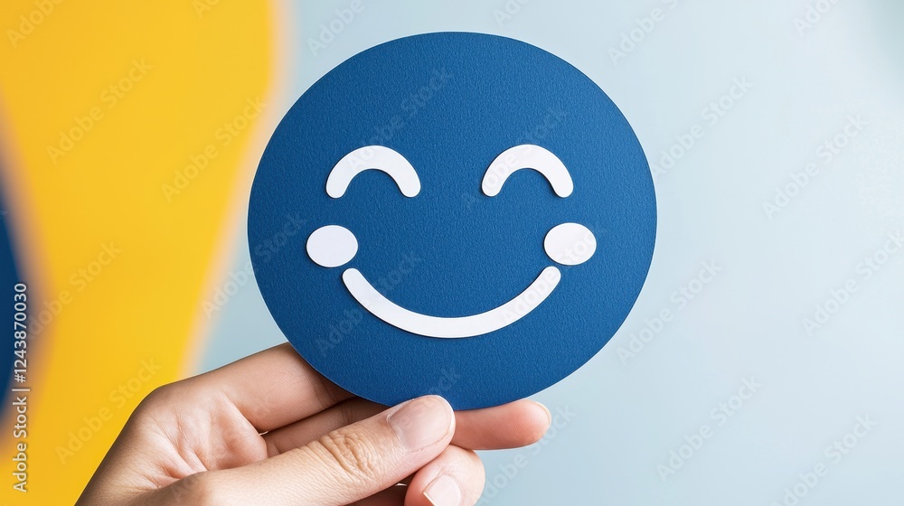Feedback survey on blue paper cutout smiley face enhancing satisfaction and reputation Feedback survey on blue paper cutout smiley face enhancing satisfaction and reputation