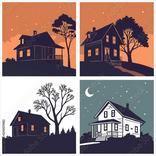 silhouette house on white background