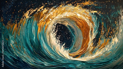 Wallpaper Mural Captivating Abstract Wave with Golden Swirls and Rich Turquoise Tones Torontodigital.ca