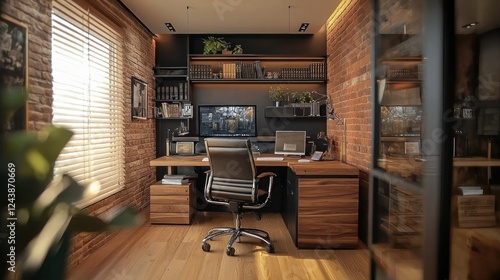 Wallpaper Mural Modern Industrial Home Office Design: Brick Walls, Wooden Desk, and Stylish Decor Torontodigital.ca