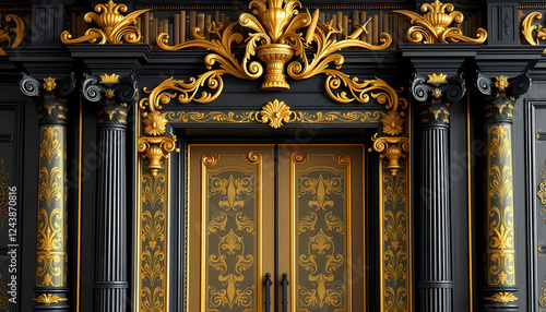 Elegant Gold and Black Doorway with Intricate Carving