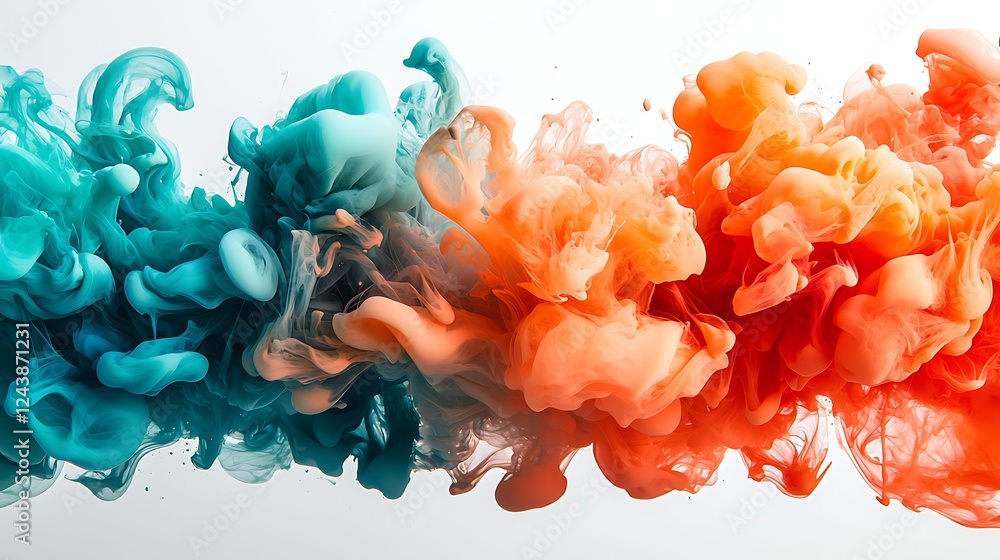 Fototapeta premium Abstract colorful ink swirls in water, studio shot, background is white, ideal for design