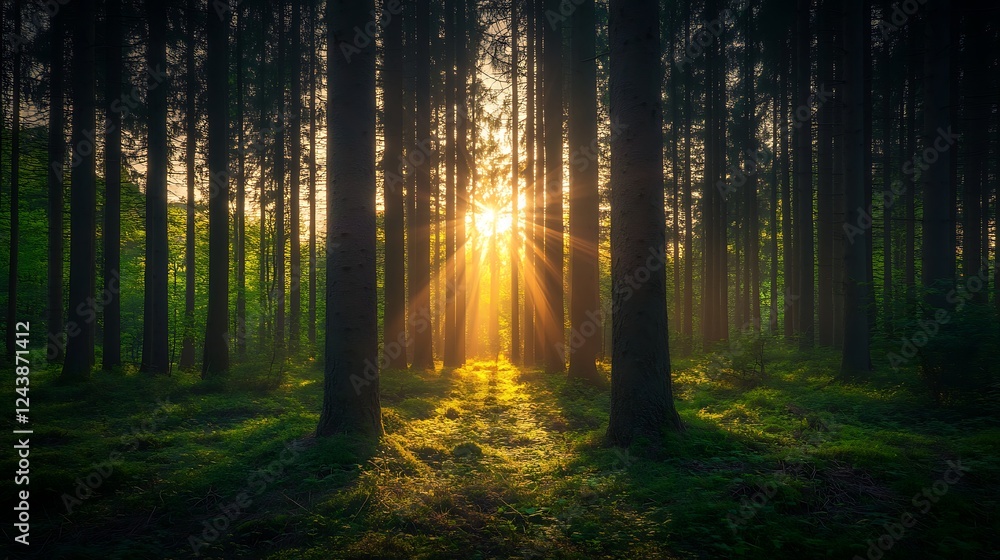 Obraz premium Two Pines Against a Glowing Sunrise