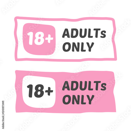 18 adult only sticker set. Age limit message tag. Censure warning. Vector illustration