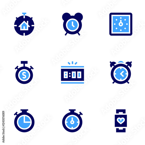 Timer icon set. Bold style. Duotone colors. chronometer, alarm, stopwatch, deadline, watch, clock, digitalalarmclock, alarmclock